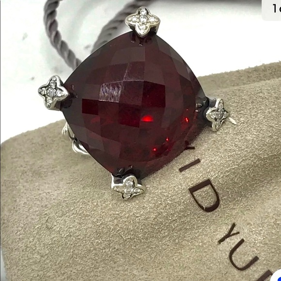 Auth David Yurman cushion on point 20mm garnet & Diamond ring w/ dy pouch sz 7! - Picture 4 of 8